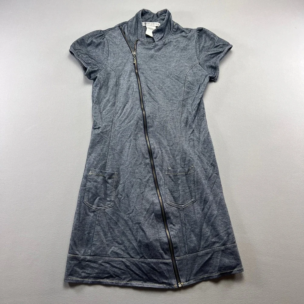 Just Kidding By La Belle Dress Girls 14 Gray Cotton Minimalist Asymmetric Zip